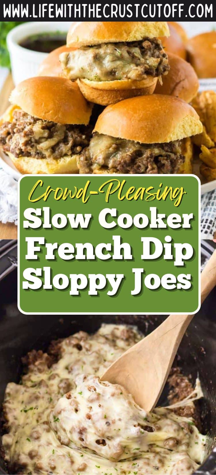 slow cooker french dip sloppy joes with beef and melted cheese on buns