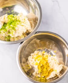 Mixing bowl with lemon lime cookie dough ingredients.