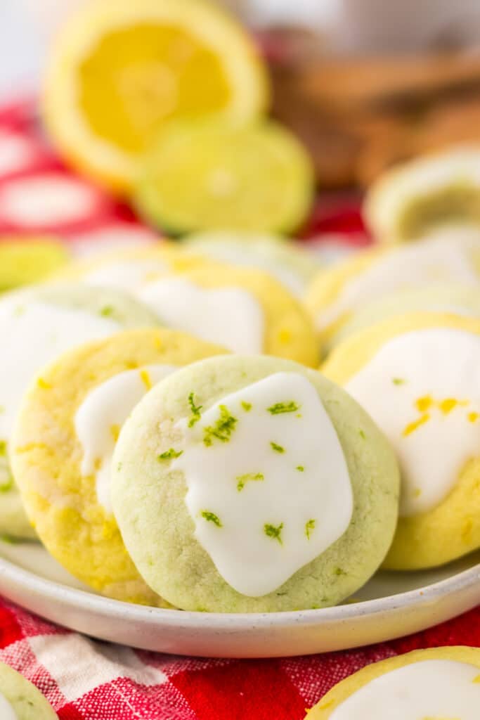 Close-up of tender lemon lime meltaway cookies.