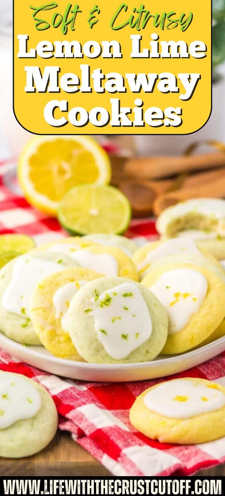 Soft lemon lime meltaway cookies topped with citrus glaze and fresh lime zest on a cooling rack.