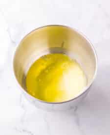 Egg whites being prepared for meringue topping.