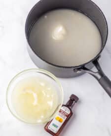 Gelatin mixture being prepared for homemade gumdrops.