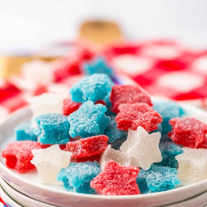 Finished red white and blue gumdrops ready to serve.