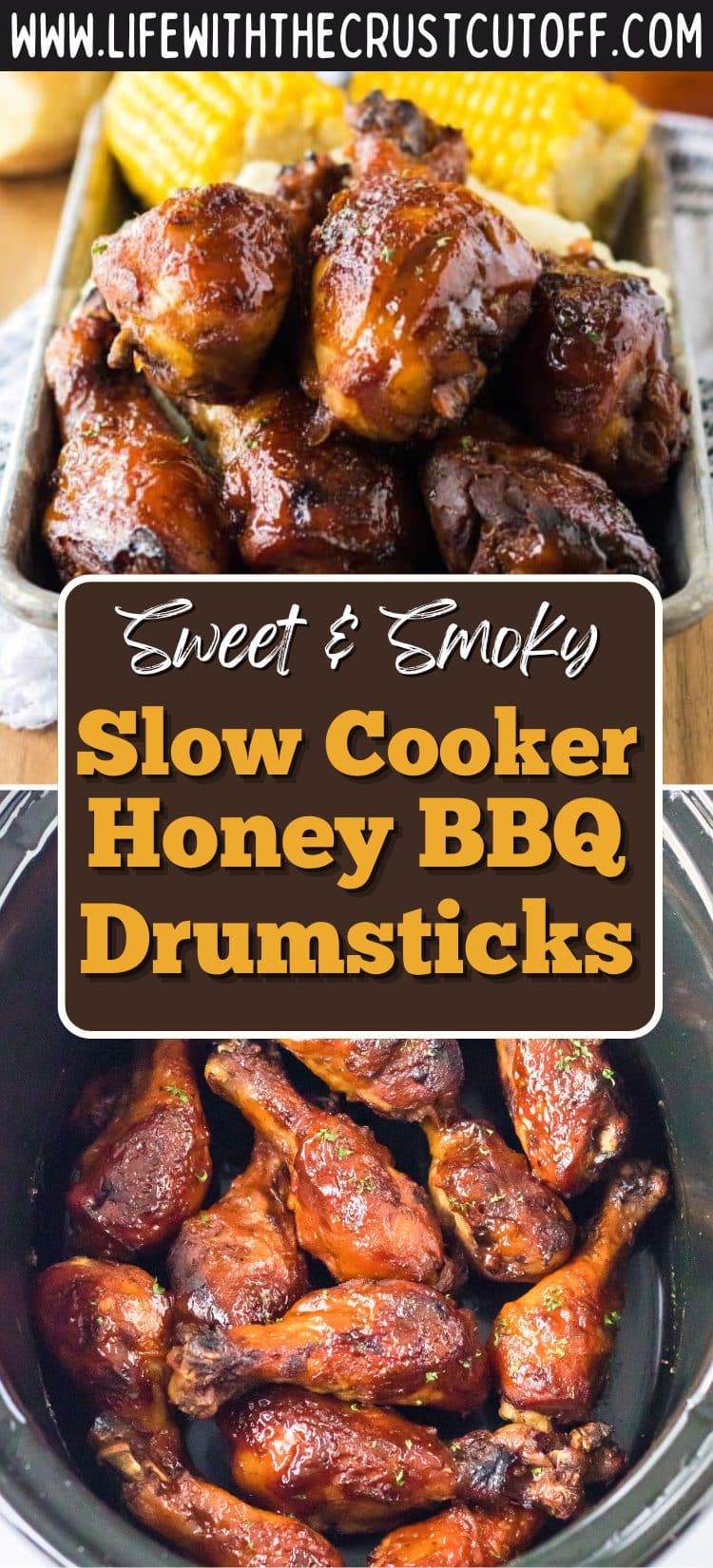 slow cooker honey bbq drumsticks coated in sticky sweet smoky sauce