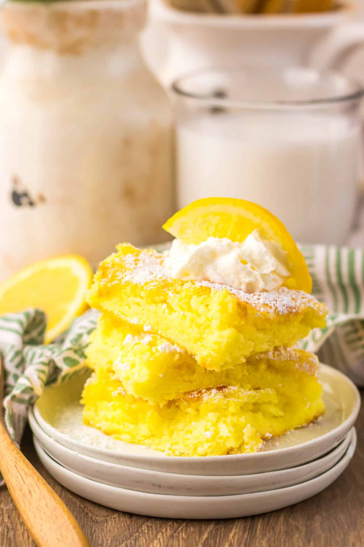 Soft lemon bars dusted with powdered sugar.