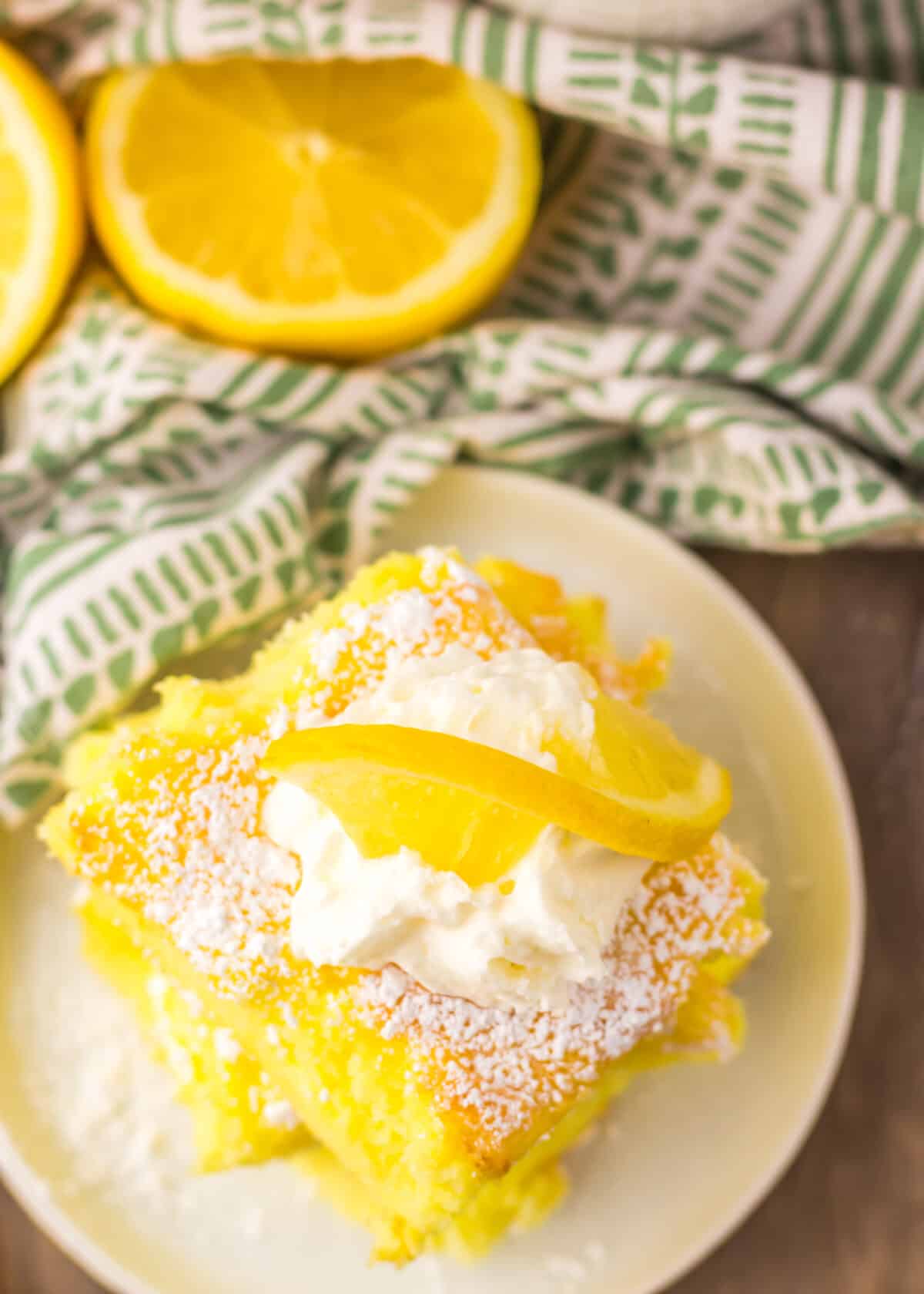 Finished two ingredient lemon bars ready to serve.