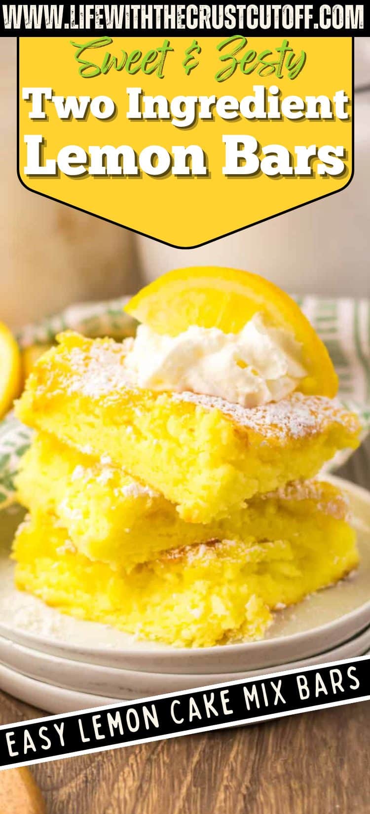 two ingredient lemon bars with powdered sugar on top