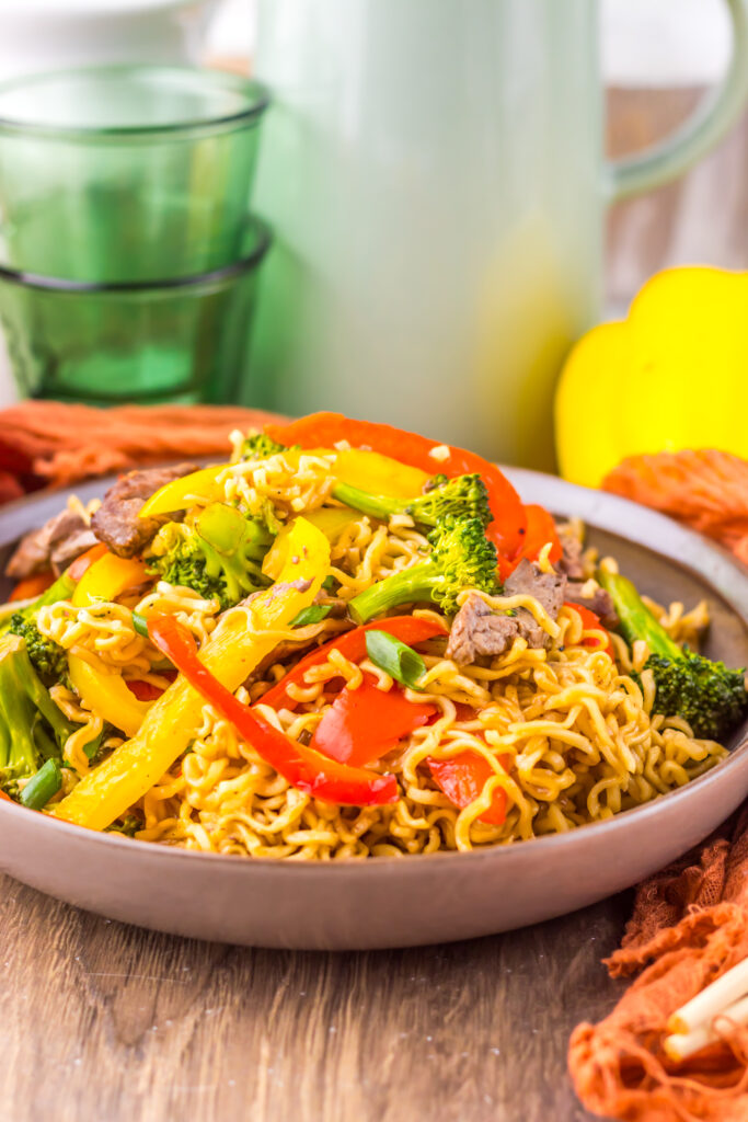 Easy Sheet Pan Beef Ramen ready to serve for a quick family dinner.