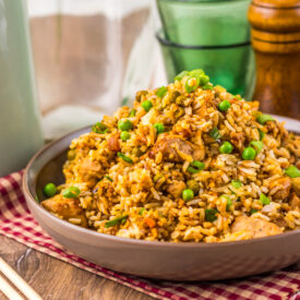 Easy Slow Cooker Chicken Fried Rice served in a bowl for a family dinner.