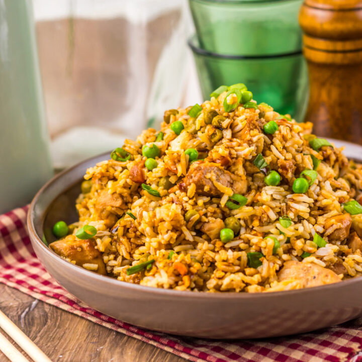Easy Slow Cooker Chicken Fried Rice served in a bowl for a family dinner.