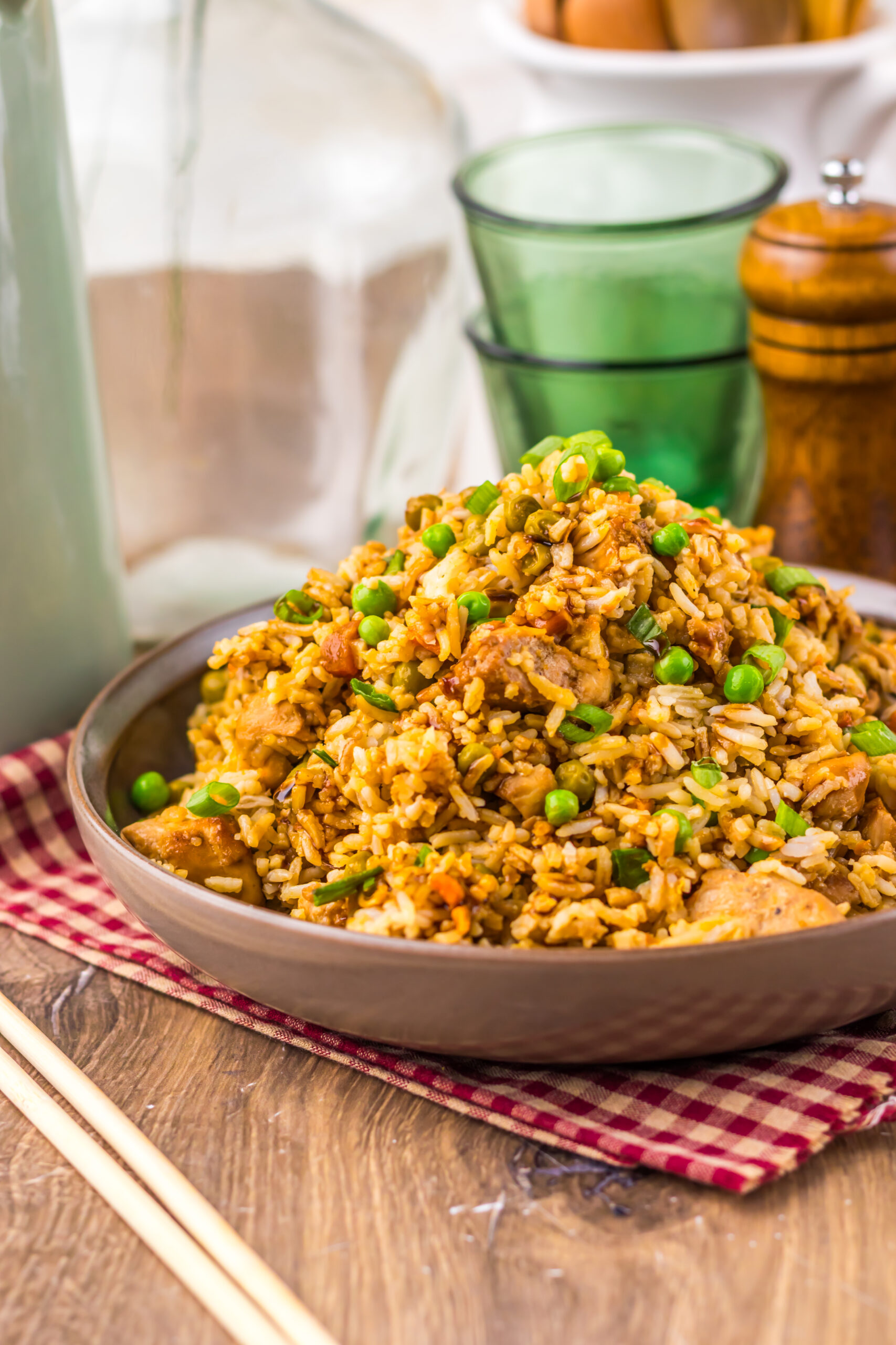 Easy Slow Cooker Chicken Fried Rice served in a bowl for a family dinner.