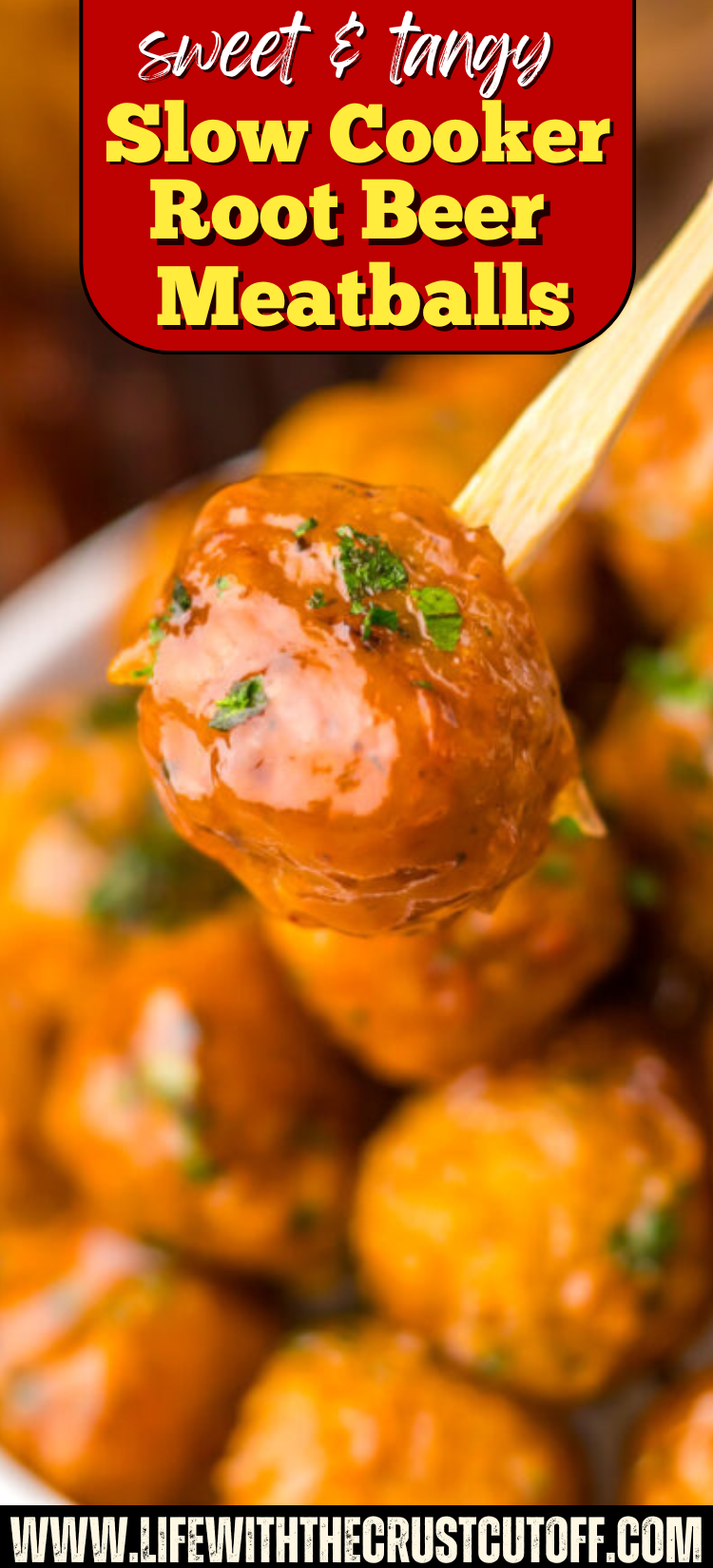 Slow Cooker Root Beer Meatballs coated in a sweet and savory barbecue sauce and served in a slow cooker.