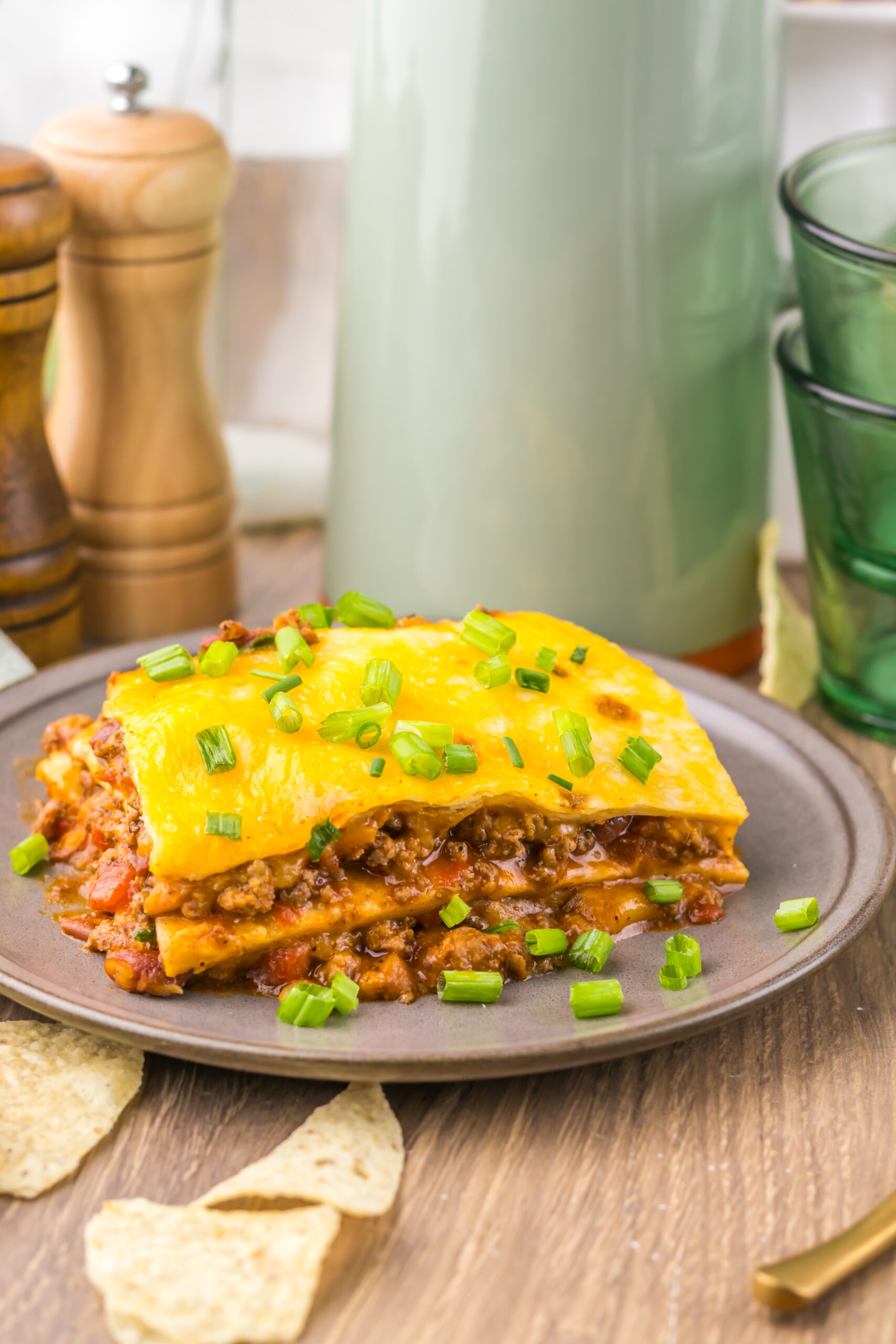 Easy Chili Cheese Enchilada Bake plated for a comforting family dinner.