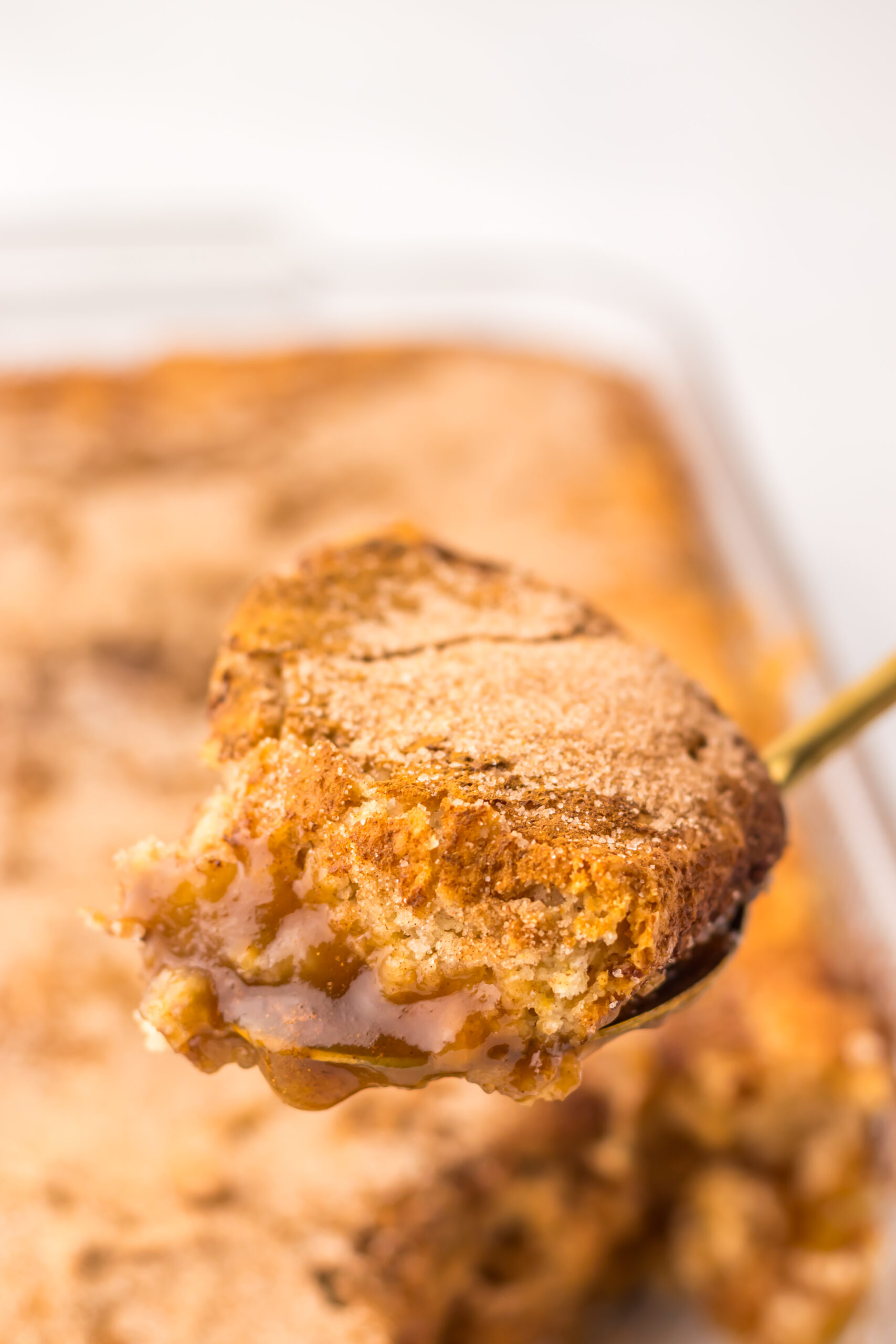 Freshly baked Snickerdoodle Cobbler with a golden cinnamon sugar crust.
