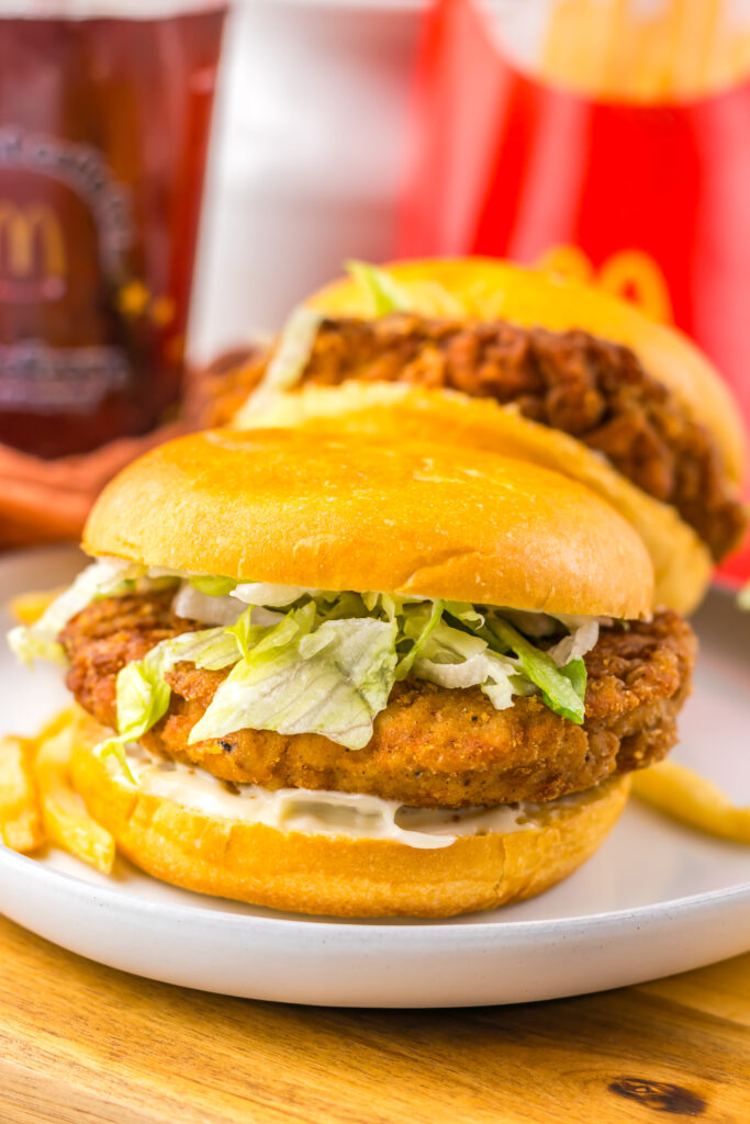 Crispy Hot & Spicy Chicken Sandwich topped with lettuce and mayonnaise on a soft bun.